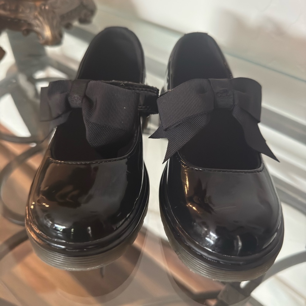 Dr. Martens Black Patent Kids Dress Shoes with Bow